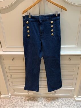 Derek Lam Dark Blue Straight-Leg Jeans with Gold Buttons